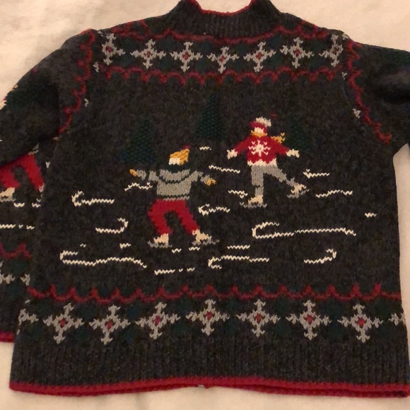 Eagle’s Eye Ice Skating Vintage Christmas Sweater Zip Front Womens Size Medium - Picture 8 of 15